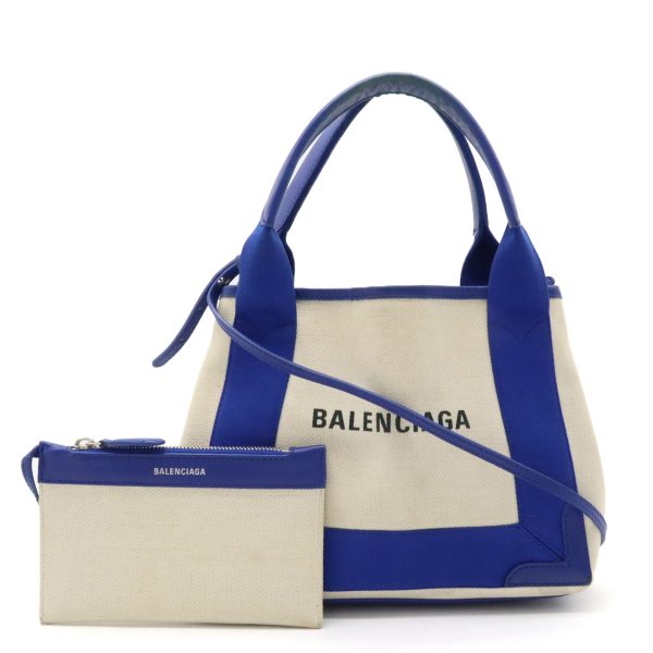 12390805 1 Balenciaga Navy Cabas XS Canvas Logo Tote Bag Ivory Blue