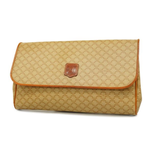 1240001039649 1 Celine Clutch Macadam PVC Leather Light Brown Gold