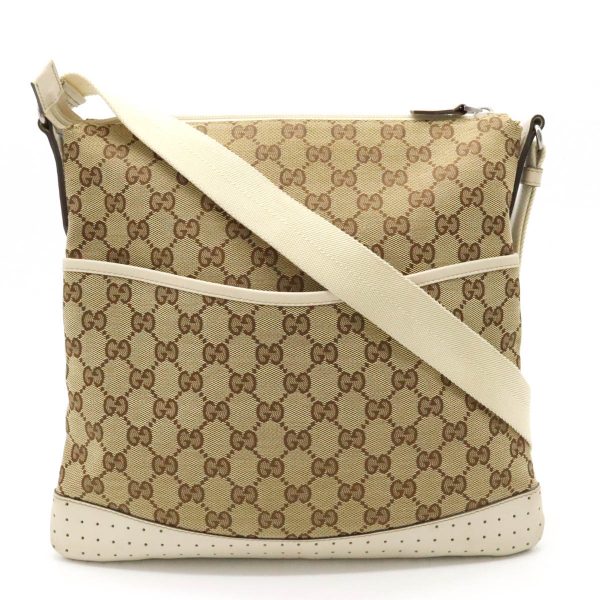 12400204 1 Gucci GG Canvas Crossbody Bag Leather Khaki Beige