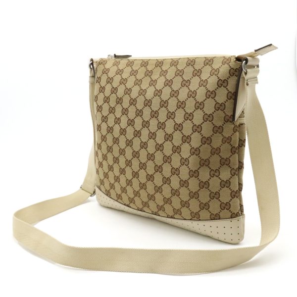 12400204 2 Gucci GG Canvas Crossbody Bag Leather Khaki Beige