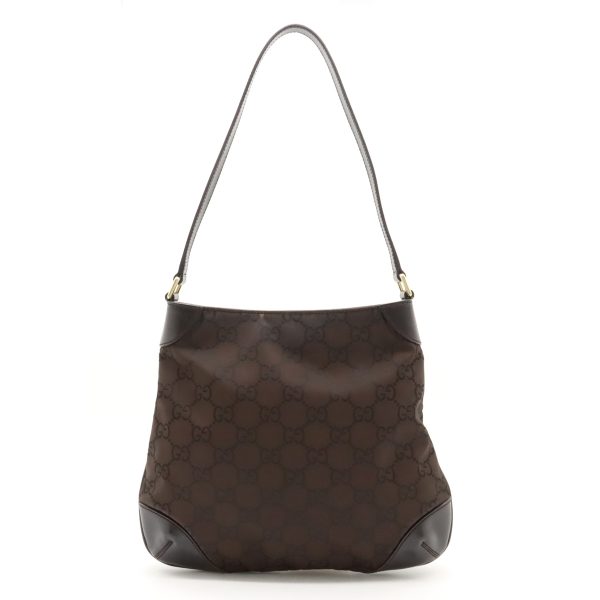 12400230 1 Gucci GG Nylon Shoulder Bag Leather Brown