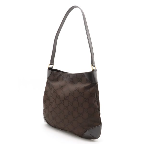 12400230 2 Gucci GG Nylon Shoulder Bag Leather Brown