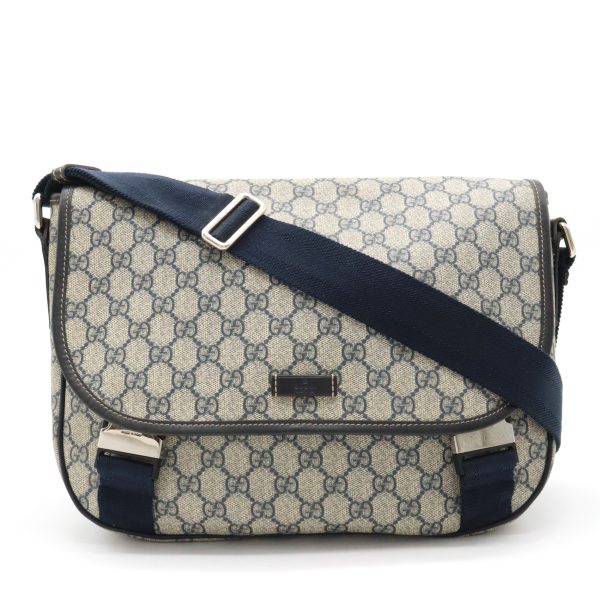 12400594 1 Gucci GG Supreme Shoulder Bag PVC Leather Beige Navy