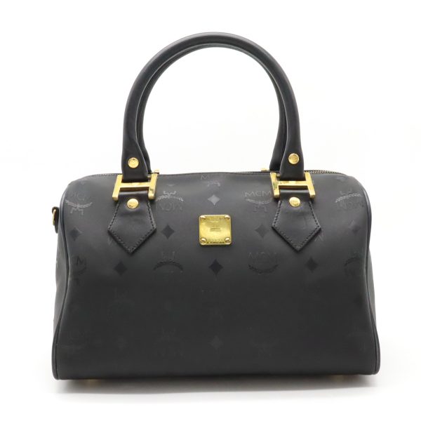 12400897 1 MCM Logo Gram Handbag Mini Boston Bag PVC Leather Black