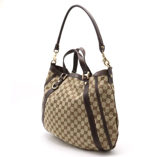 12400899 2 Gucci GG Canvas Tote Bag Leather Beige Brown