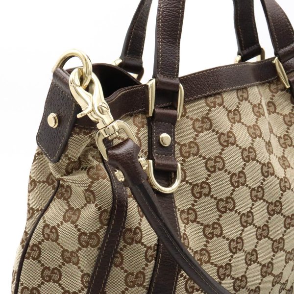 12400899 6 Gucci GG Canvas Tote Bag Leather Beige Brown