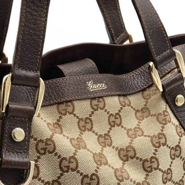 12400899 7 Gucci GG Canvas Tote Bag Leather Beige Brown