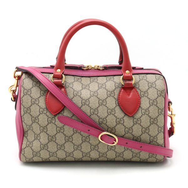 12401098 1 Gucci GG Supreme Mini Boston Bag 2WAY Leather Beige Pink