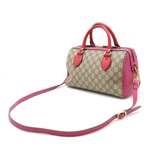 12401098 2 Gucci GG Supreme Mini Boston Bag 2WAY Leather Beige Pink