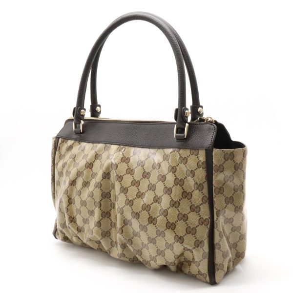 12401142 2 Gucci GG Crystal Tote Bag Canvas Leather Khaki Beige Brown