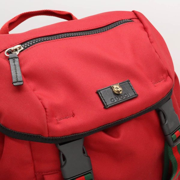 12410418 5 Gucci Techno Canvas Cat Head Backpack Leather Red Black