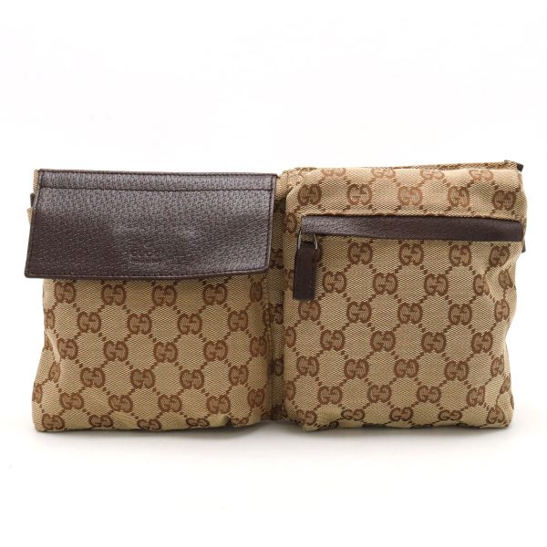 12411181 1 Gucci GG Canvas Waist Pouch Leather Khaki Beige