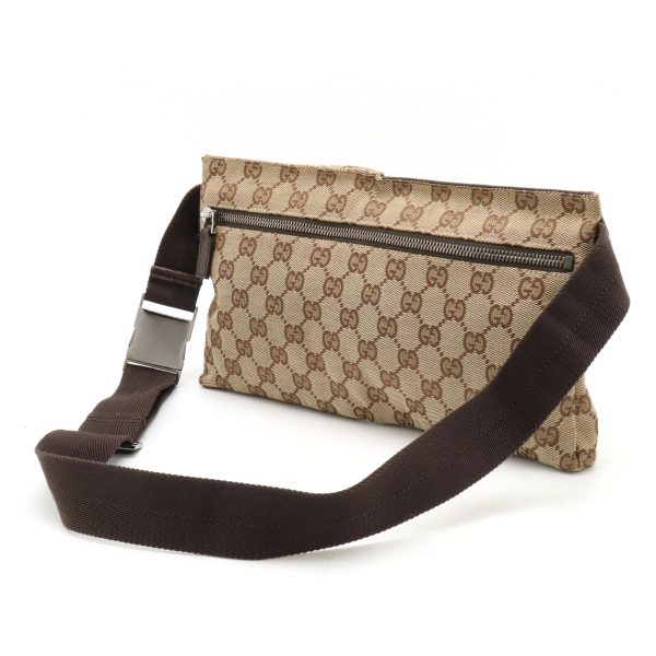 12411181 2 Gucci GG Canvas Waist Pouch Leather Khaki Beige