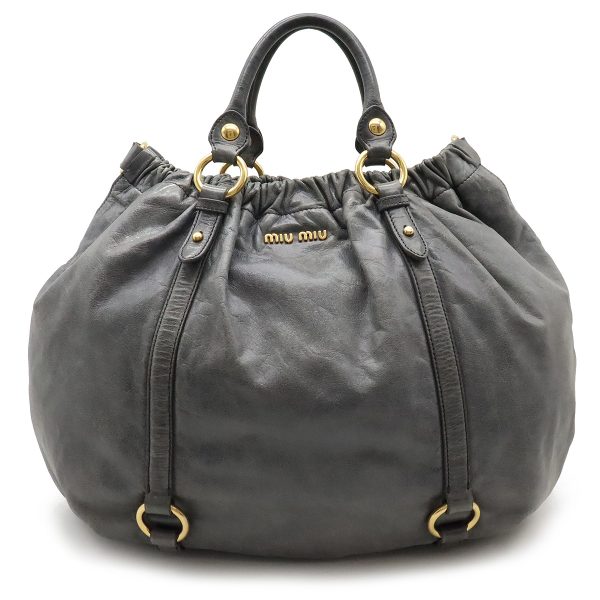 12420659 1 Miu Miu Gathered Tote Bag Processing Leather Gray