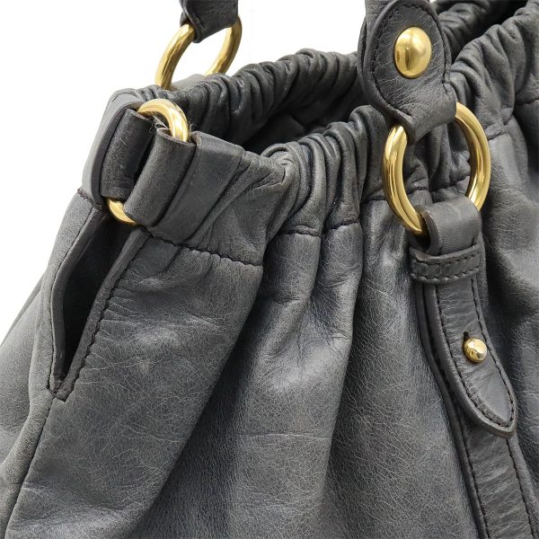 12420659 6 Miu Miu Gathered Tote Bag Processing Leather Gray