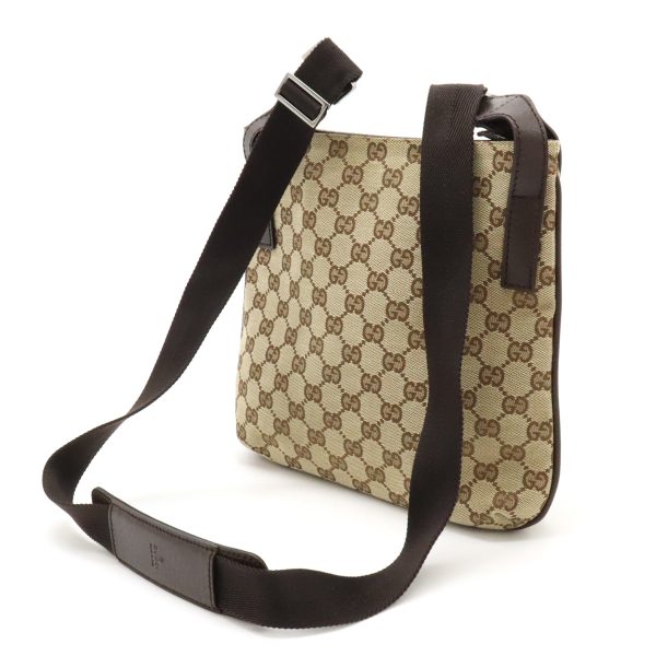 12420779 2 Gucci GG Canvas Shoulder Bag Khaki Beige Dark Brown