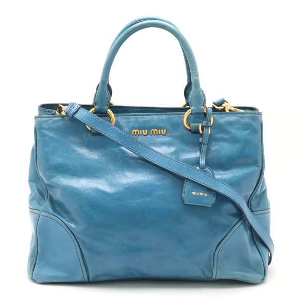 12430196 1 Miu Miu Vitello Shine Handbag Leather Oceano Blue