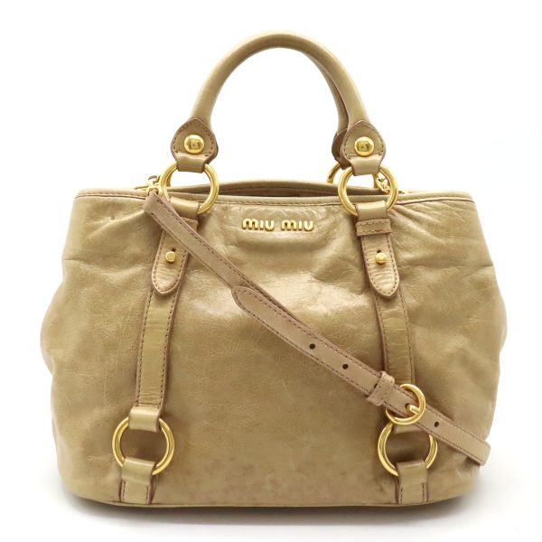 12430630 1 Miu Miu Handbag Tote 2way Shoulder Leather Beige