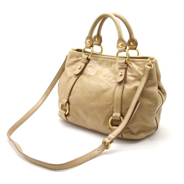 12430630 2 Miu Miu Handbag Tote 2way Shoulder Leather Beige