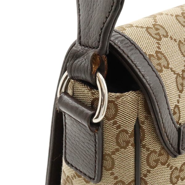 12430679 7 Gucci GG Canvas Leather Shoulder Bag Khaki Brown