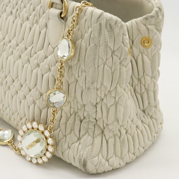 12430695 6 Miu Miu Nappa Crystal Matelasse Handbag White