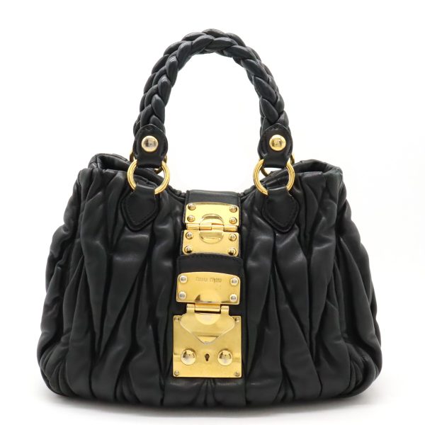 12430696 1 Miu Miu Matelasse Gathered Handbag Leather Black