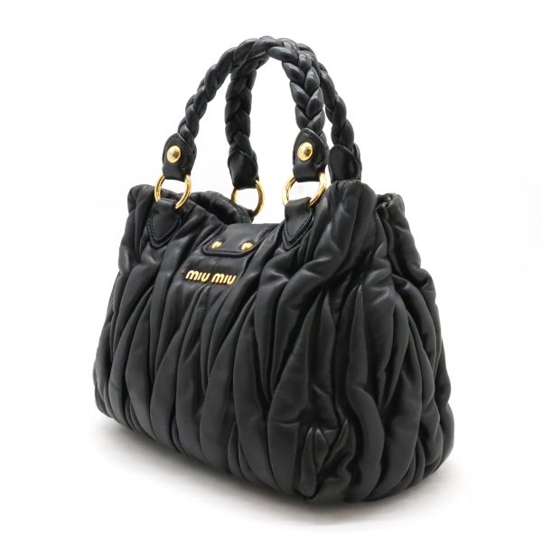 12430696 2 Miu Miu Matelasse Gathered Handbag Leather Black