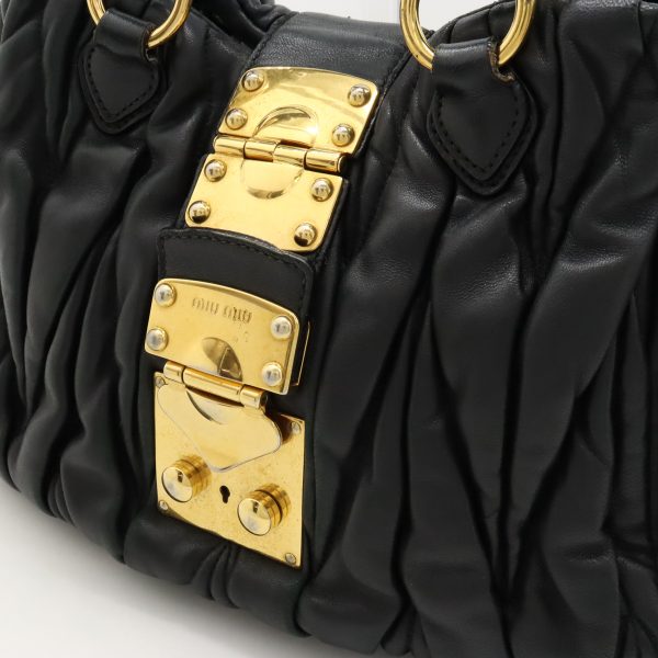 12430696 6 Miu Miu Matelasse Gathered Handbag Leather Black