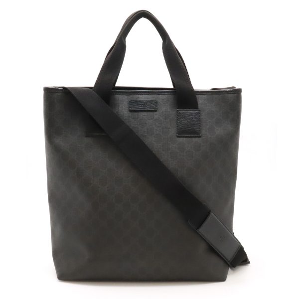 12430731 1 Gucci GG Supreme Tote Bag PVC Leather Dark Gray Black