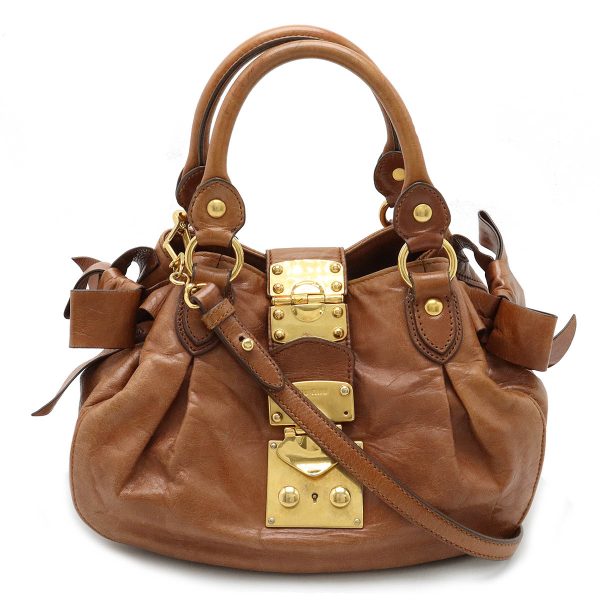 12430803 1 Miu Miu Side Ribbon Handbag Leather Brown