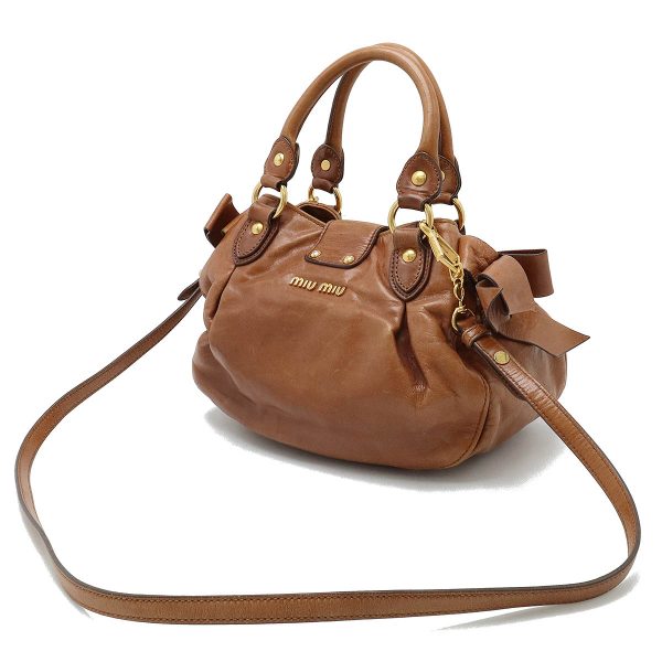 12430803 2 Miu Miu Side Ribbon Handbag Leather Brown