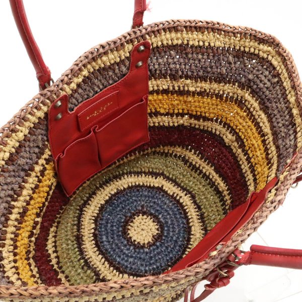 12440427 5 Balenciaga Basket Raffia Straw Leather Tote Bag Multicolor Red