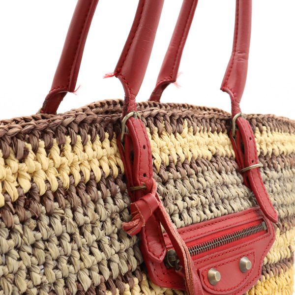 12440427 6 Balenciaga Basket Raffia Straw Leather Tote Bag Multicolor Red