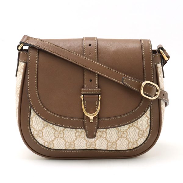 12440604 1 Gucci GG Supreme PVC Leather Shoulder Bag Ivory Brown