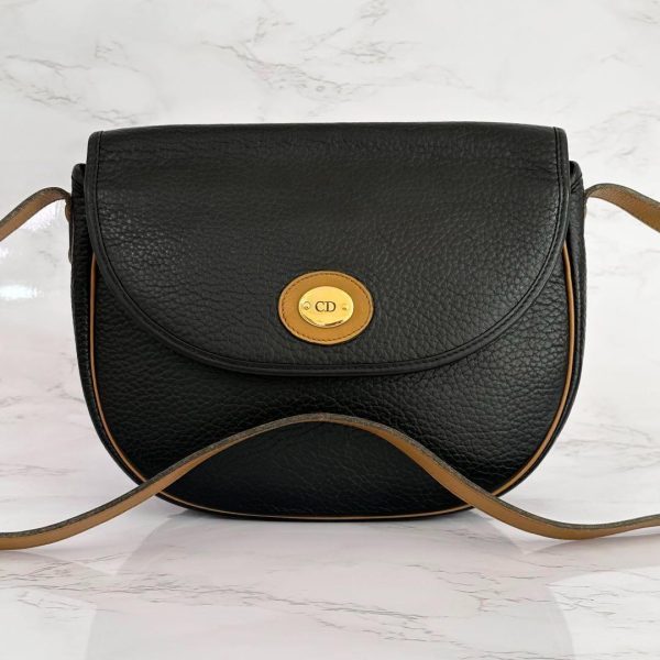 12452 Christian Dior Shoulder Bag Black Leather