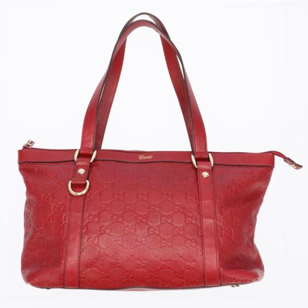 12471 1 Gucci Shima Leather Tote Bag Red