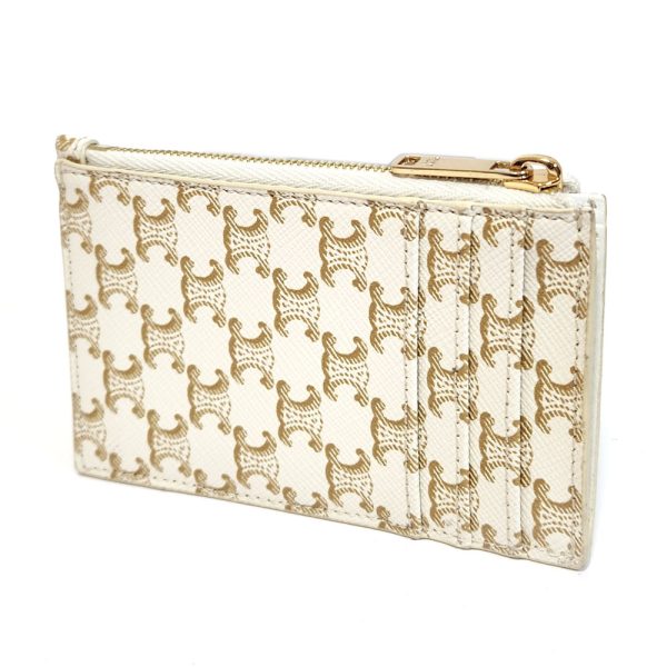 1254 2 Celine Triomphe Coin Case Canvas White