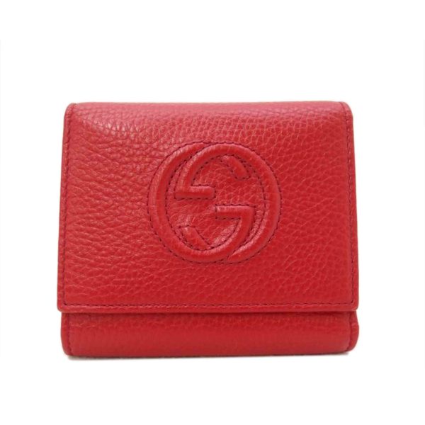 12715 1 GUCCI Trifold Wallet Red Leather Soho Interlocking G Compact Wallet Red