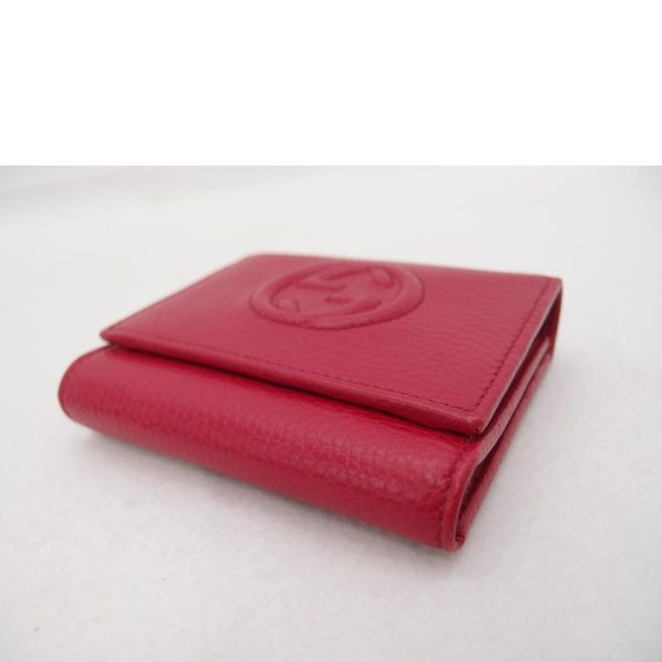 12715 3 GUCCI Trifold Wallet Red Leather Soho Interlocking G Compact Wallet Red