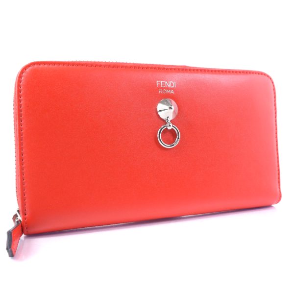 13143080 1 FENDI long wallet round zipper calf red