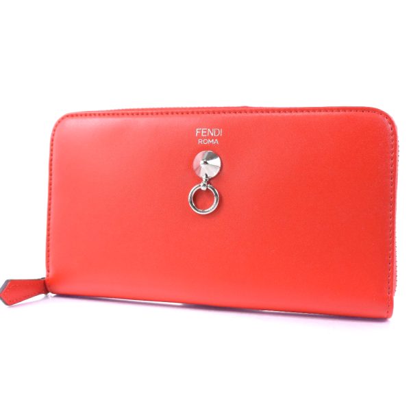 13143080 2 FENDI long wallet round zipper calf red