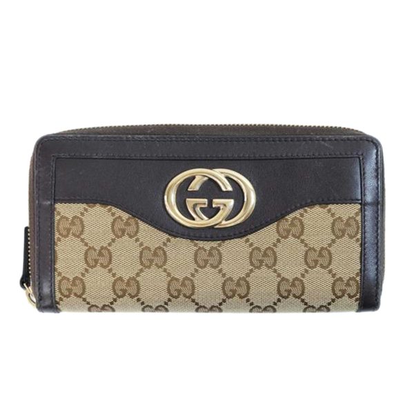 13204 1 Gucci GG Canvas Interlocking Round Zipper Long Wallet