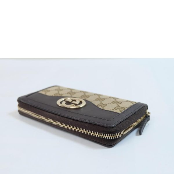 13204 3 Gucci GG Canvas Interlocking Round Zipper Long Wallet