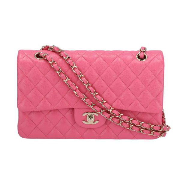 13281 1 Chanel Caviar Skin Matelasse W Flap Chain Shoulder Bag Pink