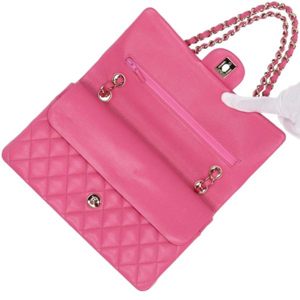 13281 5 Chanel Caviar Skin Matelasse W Flap Chain Shoulder Bag Pink