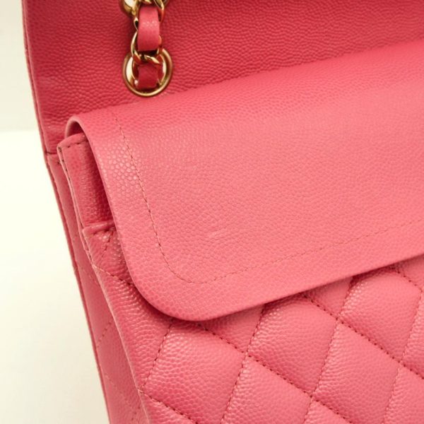 13281 9 Chanel Caviar Skin Matelasse W Flap Chain Shoulder Bag Pink