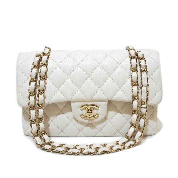 13298 1 Chanel Caviar Skin Matelasse W Flap Chain Shoulder Bag White