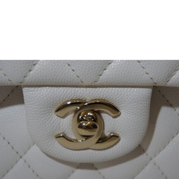 13298 6 Chanel Caviar Skin Matelasse W Flap Chain Shoulder Bag White