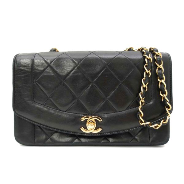 13434 1 Chanel Lambskin Diana Chain Shoulder Bag Black