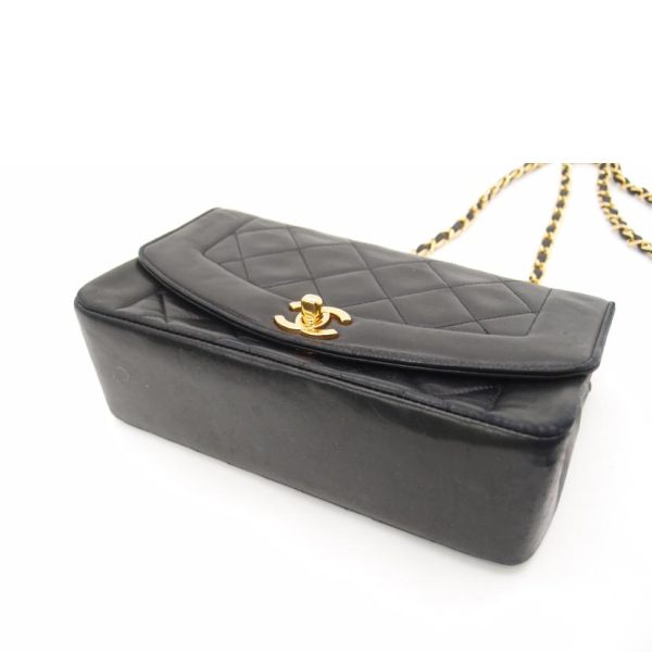 13434 3 Chanel Lambskin Diana Chain Shoulder Bag Black